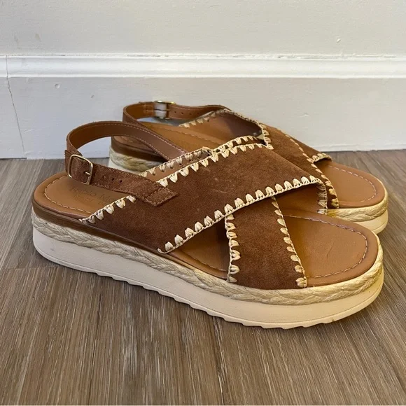 Fabio Maggenti Brown Suede Crochet Raffia Sandals Italy Sz 9 boho platform - Picture 1 of 7